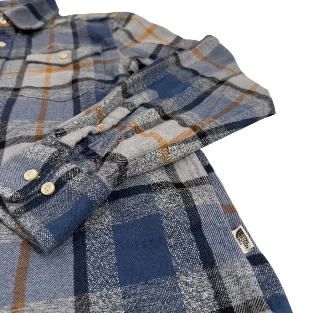 The North Face Mens Plaid Flannel‎ Long Sleeve Button Down Shirt Blue Grey Small